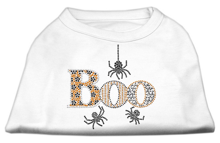 Boo Rhinestone Dog Shirt White Lg